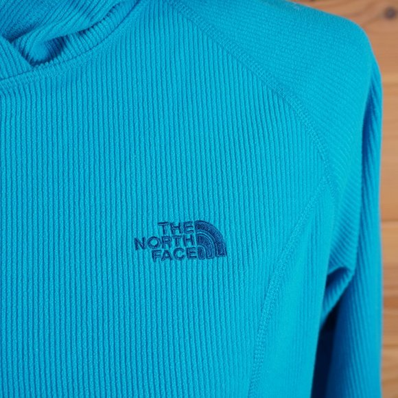 The North‎ Face Turquoise Ribbed Fleece Pullover Hooded Sweatshirt Size Medium - Picture 4 of 7